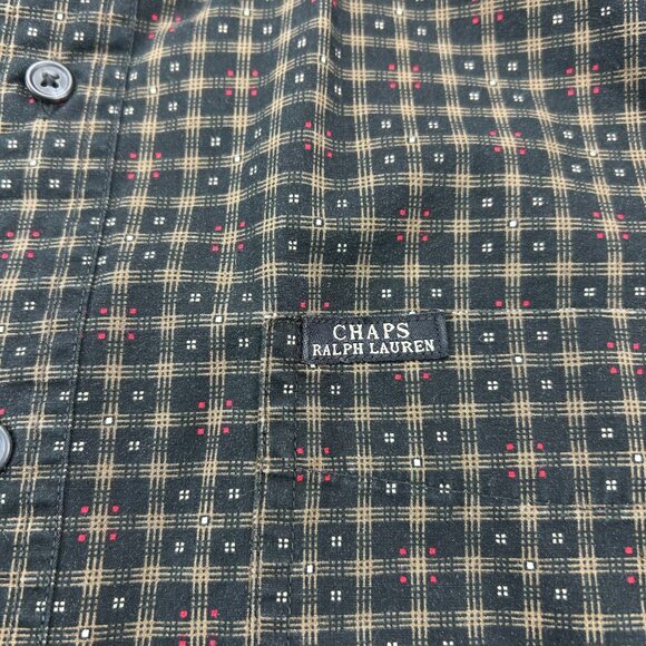 Vintage CHAPS Ralph Lauren Button Down Shirt Men Large L Brown Black Checkered - Picture 2 of 7